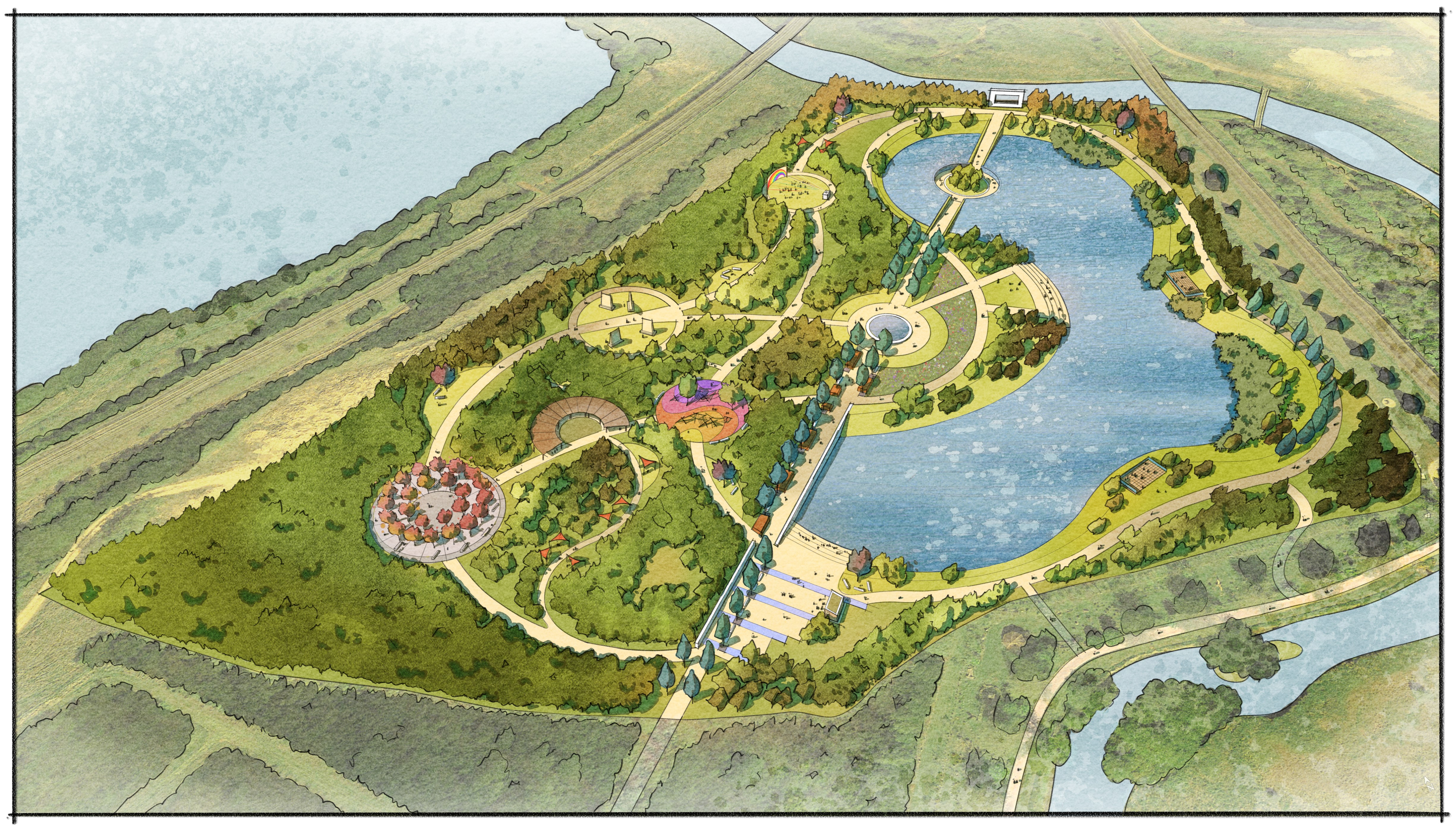 Sketch of the aerial view of the Memorial Woodland at the National Memorial Arboretum