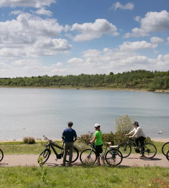 Cyclists near lake